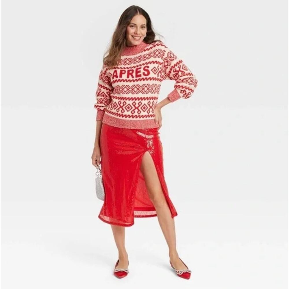 A New Day Apres Crew‎ Neck Graphic Pullover Sweater Red Size Medium - Picture 3 of 11